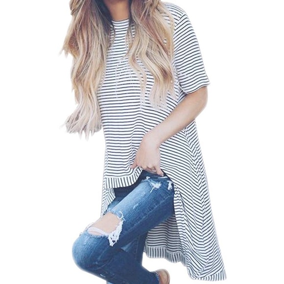 Black & White Striped High Low Tunic - Picture 3 of 3